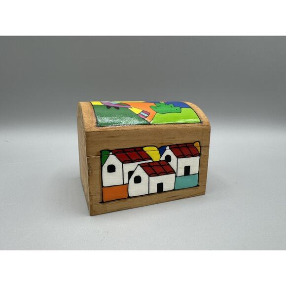 Nahanche Folk Art Wood Box Hand Painted El Salvador Toucan Bird Village VTG - Picture 3 of 9